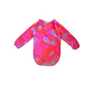 Amanda Uprichard V-Neck Hot Pink 100% Silk Blouse Top Shirt‎ Size P (XS)